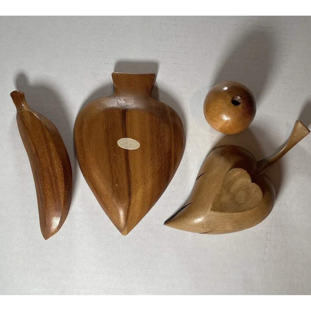 Vtg Monkey Pod Wood Snack Bowls and Fruit Tiki Bar Decor Mid Century‎ Modern